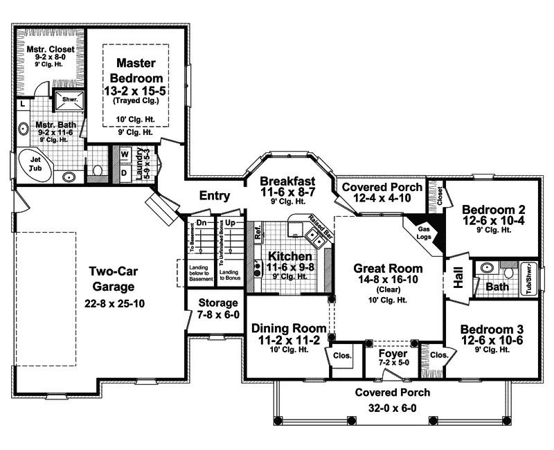 Country House Plan First Floor - Brush Creek Country Ranch Home 077D-0185 - Search House Plans and More