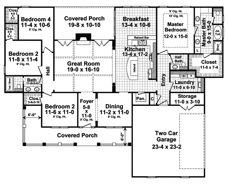 Traditional House Plan First Floor - Jasmin Park Country Ranch Home 077D-0188 - Search House Plans and More