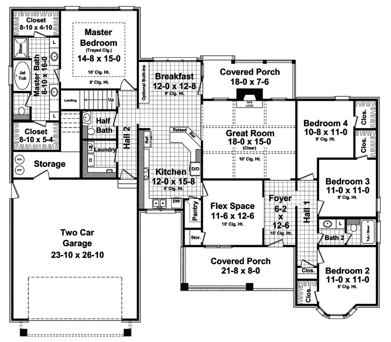 Tudor House Plan First Floor - Comstock Prairie Country Home 077D-0201 - Search House Plans and More