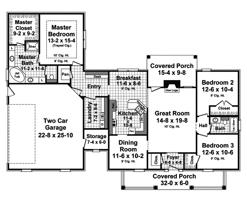 Ranch House Plan First Floor - Perceval Country Ranch Home 077D-0212 - Shop House Plans and More