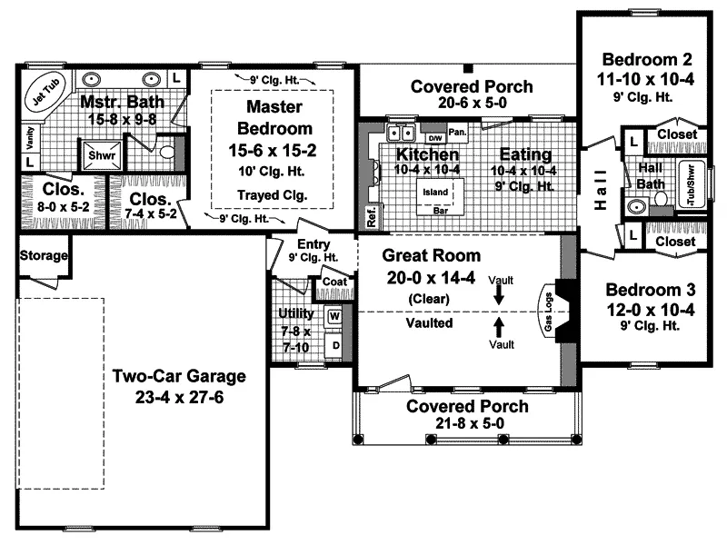 Ranch House Plan First Floor - Damerall Traditional Home 077D-0221 - Search House Plans and More