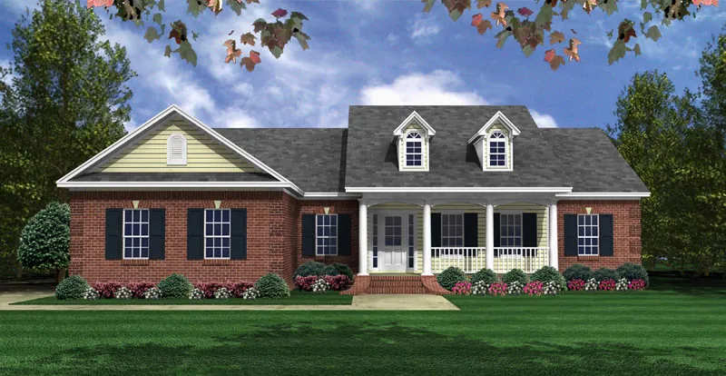 Ranch House Plan Front of Home - Damerall Traditional Home 077D-0221 - Search House Plans and More
