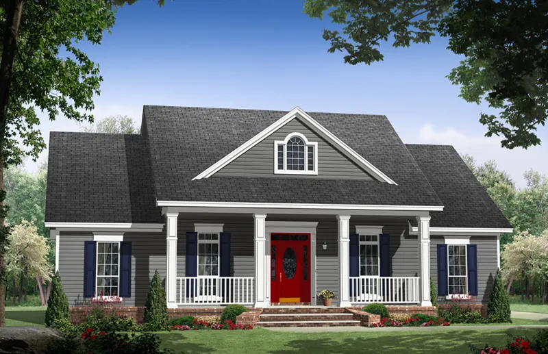 Farmhouse Plan Front of Home - Iris Court Country Farmhouse 077D-0251 - Search House Plans and More