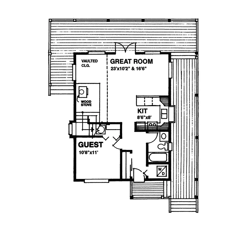 Country House Plan First Floor - Bassano Rustic Lake Home 080D-0005 - Search House Plans and More