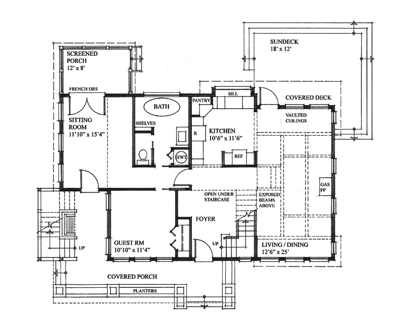 Craftsman House Plan First Floor - Antares Vacation Home 080D-0014 - Search House Plans and More