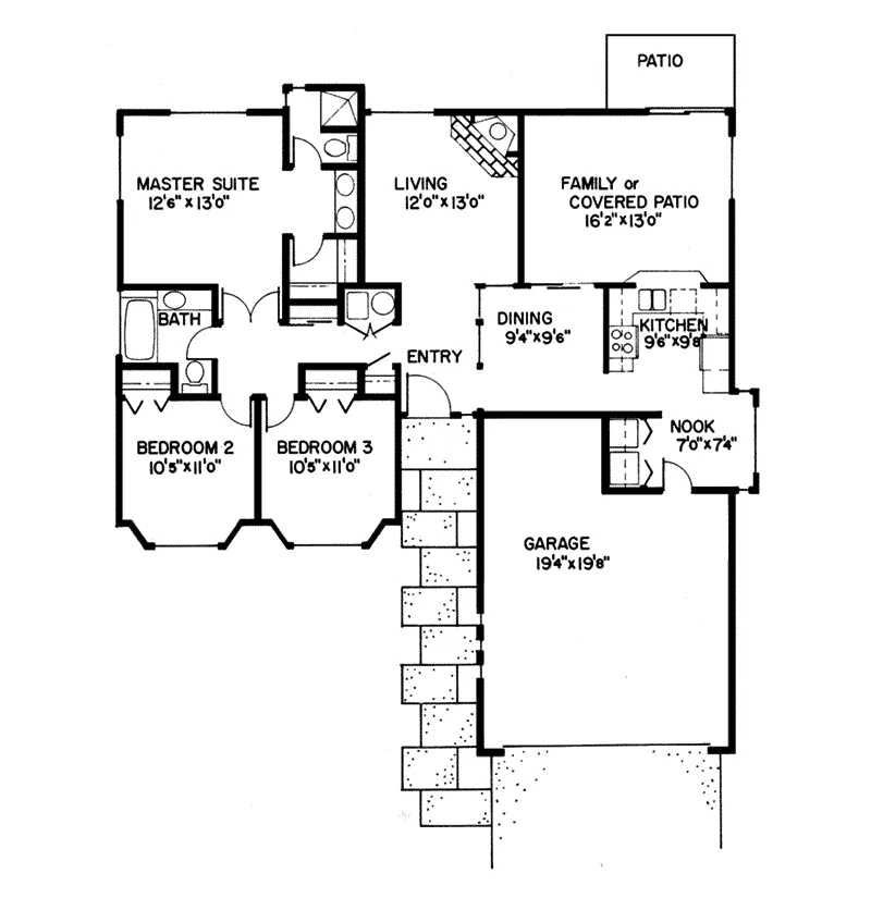 Ranch House Plan First Floor - Nicole Traditional Ranch Home 085D-0012 - Shop House Plans and More