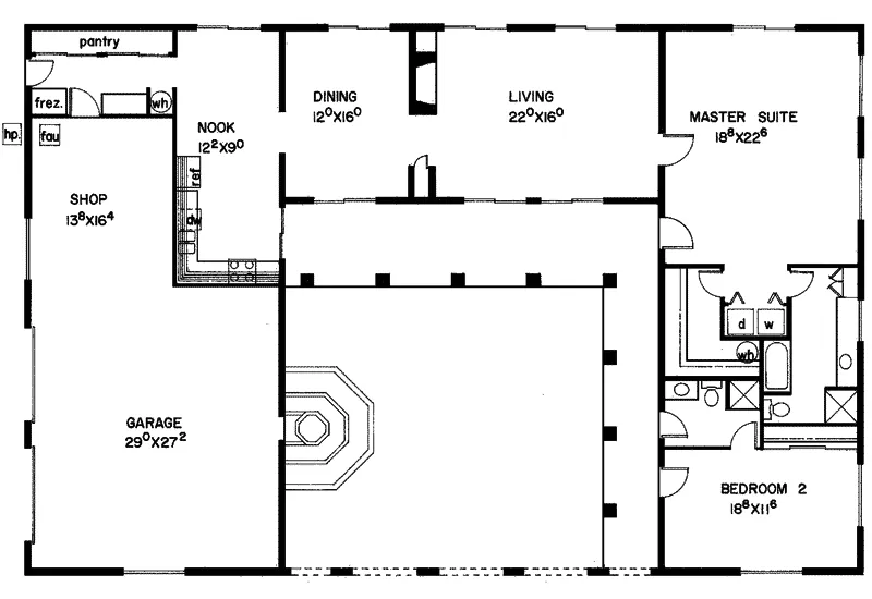 Ranch House Plan First Floor - Bavona Ranch Home 085D-0074 - Search House Plans and More