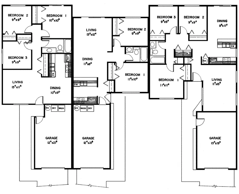 Traditional House Plan First Floor - Hamlin Place Ranch Triplex 085D-0127 - Search House Plans and More
