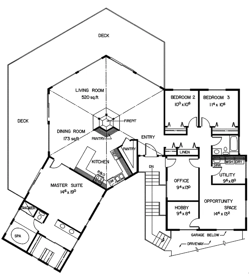 Lake House Plan First Floor - Huntingdale Modern Style Home 085D-0166 - Search House Plans and More