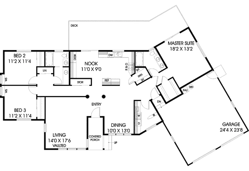 Traditional House Plan First Floor - Cress Spring Ranch Home 085D-0256 - Search House Plans and More