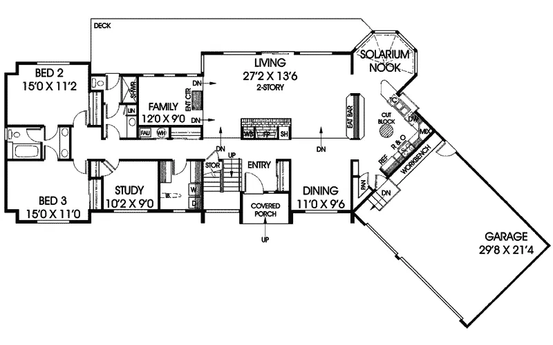 Contemporary House Plan First Floor - Deep Hollow Southwestern Home 085D-0326 - Search House Plans and More