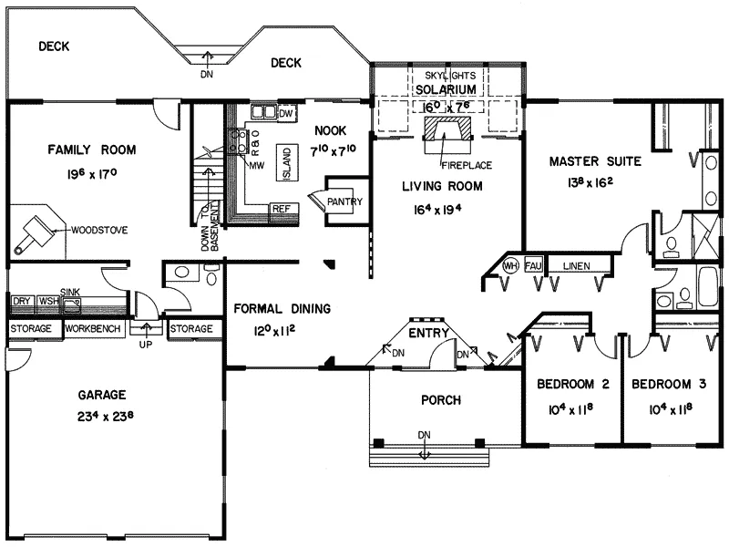Contemporary House Plan First Floor - Roman Hill Ranch Home 085D-0348 - Shop House Plans and More