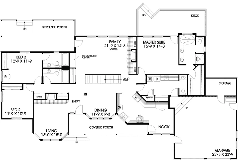 Country House Plan First Floor - Bunker Hill Ranch Home 085D-0402 - Search House Plans and More