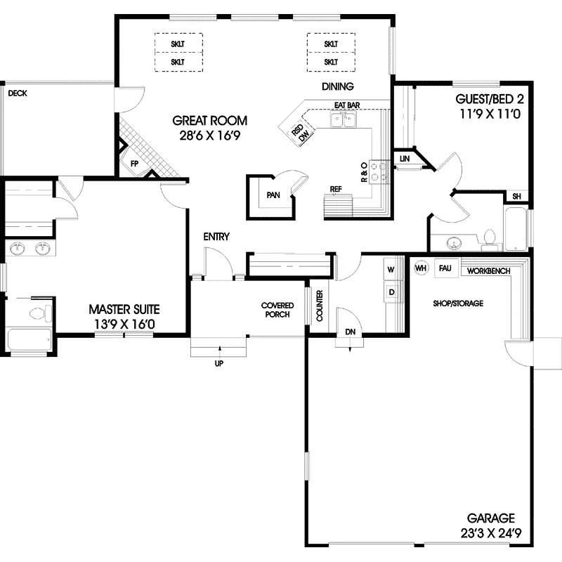 Tudor House Plan First Floor - Hardesty Traditional Ranch Home 085D-0452 - Search House Plans and More