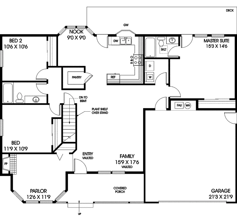 Ranch House Plan First Floor - Grange Hill Contemporary Home 085D-0525 - Search House Plans and More