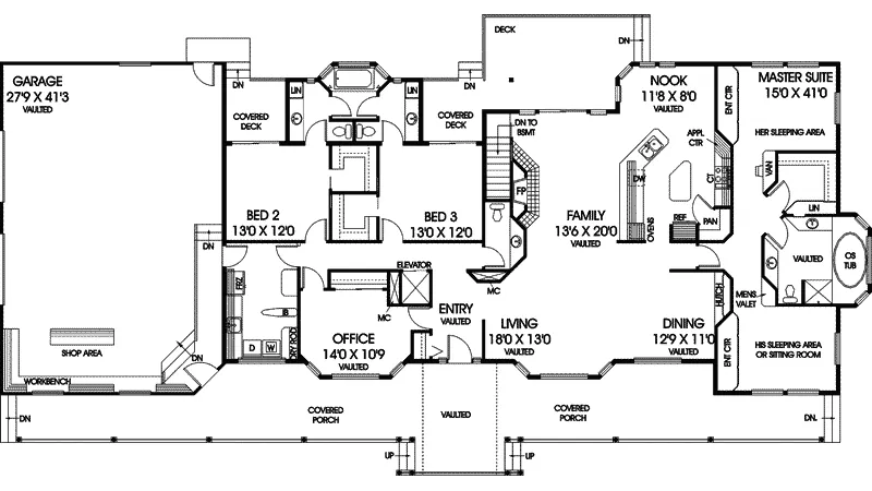 Ranch House Plan First Floor - Robyn Park Rustic Ranch Home 085D-0536 - Shop House Plans and More