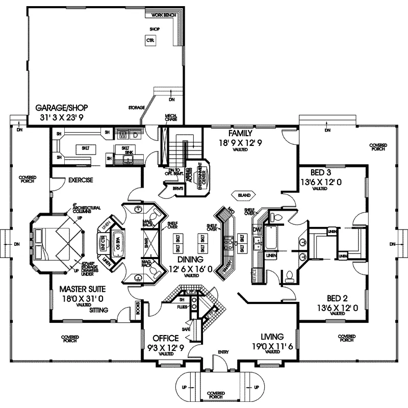Traditional House Plan First Floor - Alvin Tudor Home 085D-0538 - Search House Plans and More
