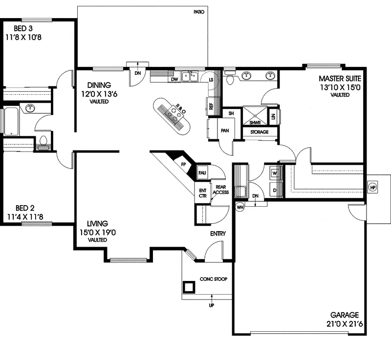 Contemporary House Plan First Floor - Dawnridge Ranch Home 085D-0604 - Search House Plans and More