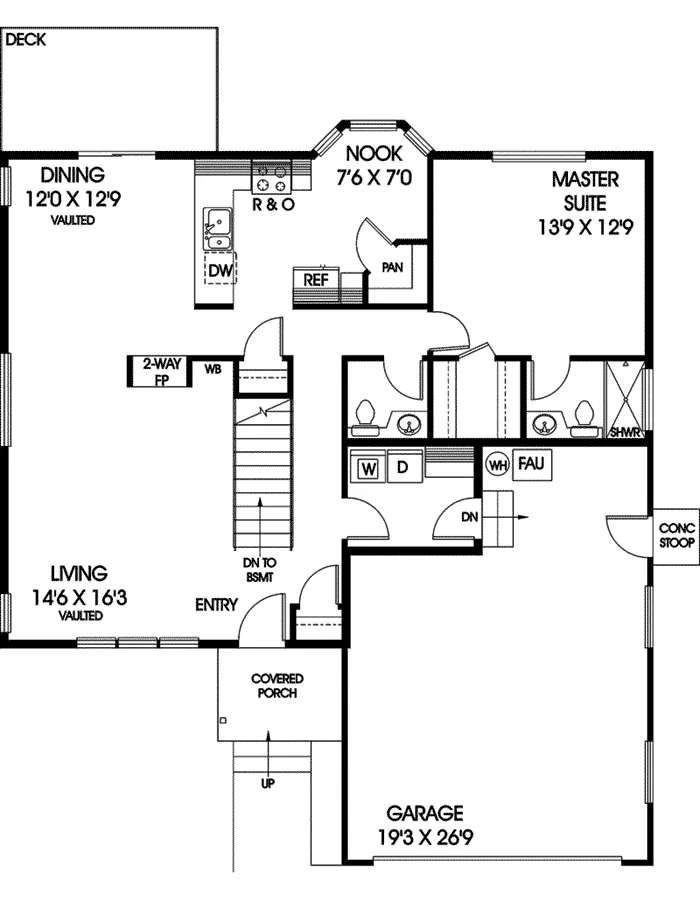 Contemporary House Plan First Floor - Glen Garden Ranch Home 085D-0608 - Search House Plans and More