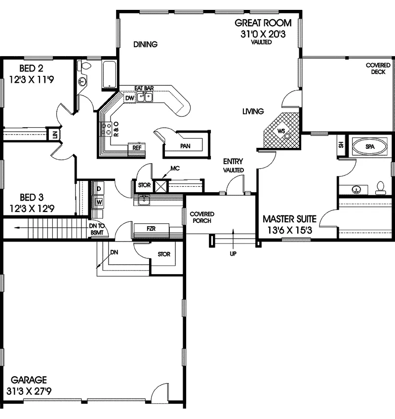 Contemporary House Plan First Floor - Nicholson Traditional Ranch Home 085D-0681 - Shop House Plans and More
