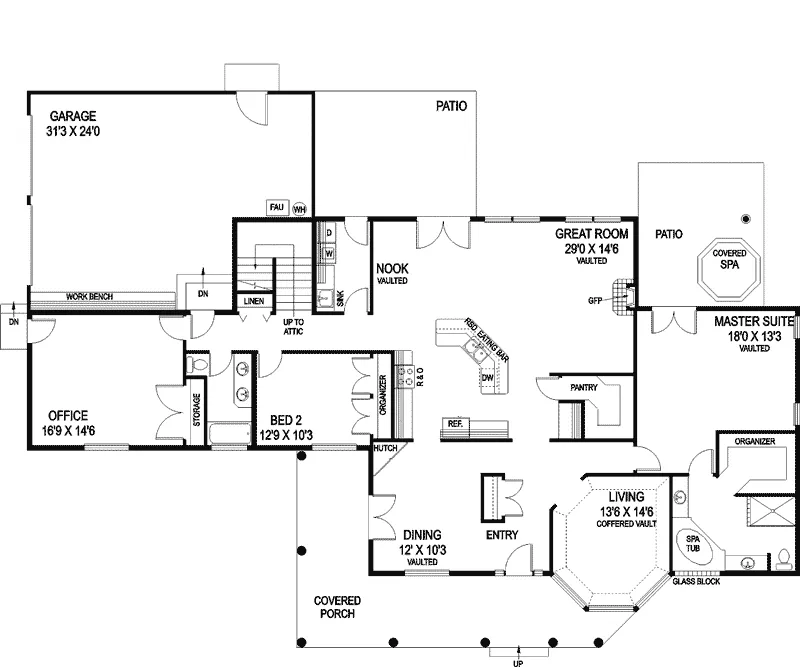 Acadian House Plan First Floor - Ely Creek Acadian Ranch Home 085D-0700 - Search House Plans and More