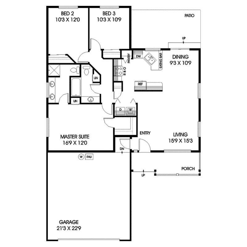 Traditional House Plan First Floor - Larkmont Bay Narrow Lot Ranch Home 085D-0713 - Shop House Plans and More