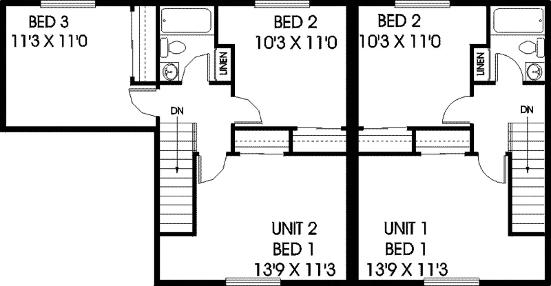 Multi-Family House Plan Second Floor - Riviera Place Unique Duplex 085D-0723 - Shop House Plans and More