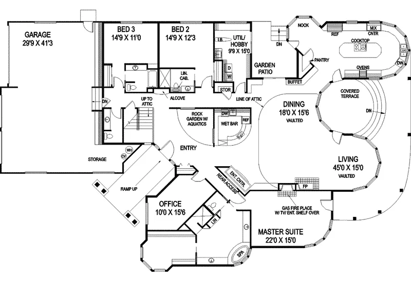 Ranch House Plan First Floor - Monheim Rustic Home 085D-0731 - Shop House Plans and More