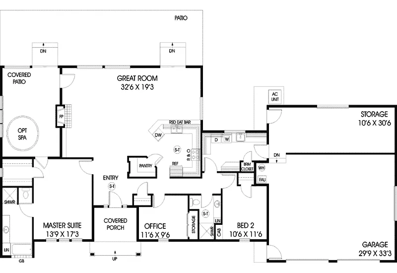 Southwestern House Plan First Floor - Greenleaf Ranch Home 085D-0811 - Search House Plans and More