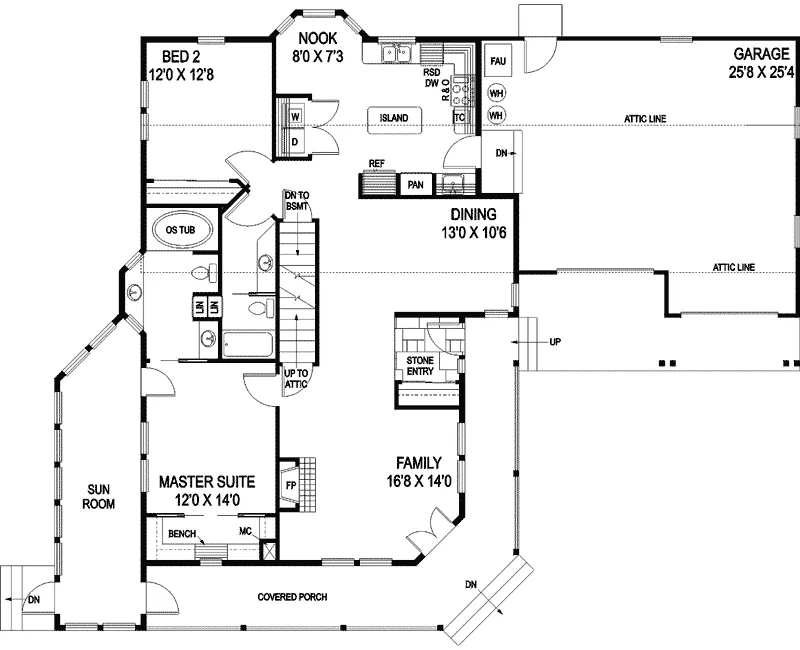 Ranch House Plan First Floor - Maryknoll Mill Country Home 085D-0884 - Shop House Plans and More
