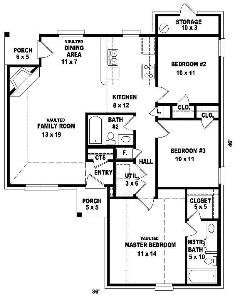 Traditional House Plan First Floor - Cedarmoor Ranch Home 087D-0020 - Search House Plans and More