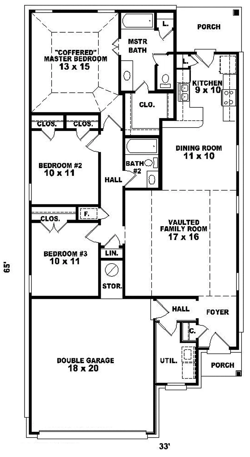 Southern House Plan First Floor - Drew Terrace Ranch Home 087D-0080 - Search House Plans and More
