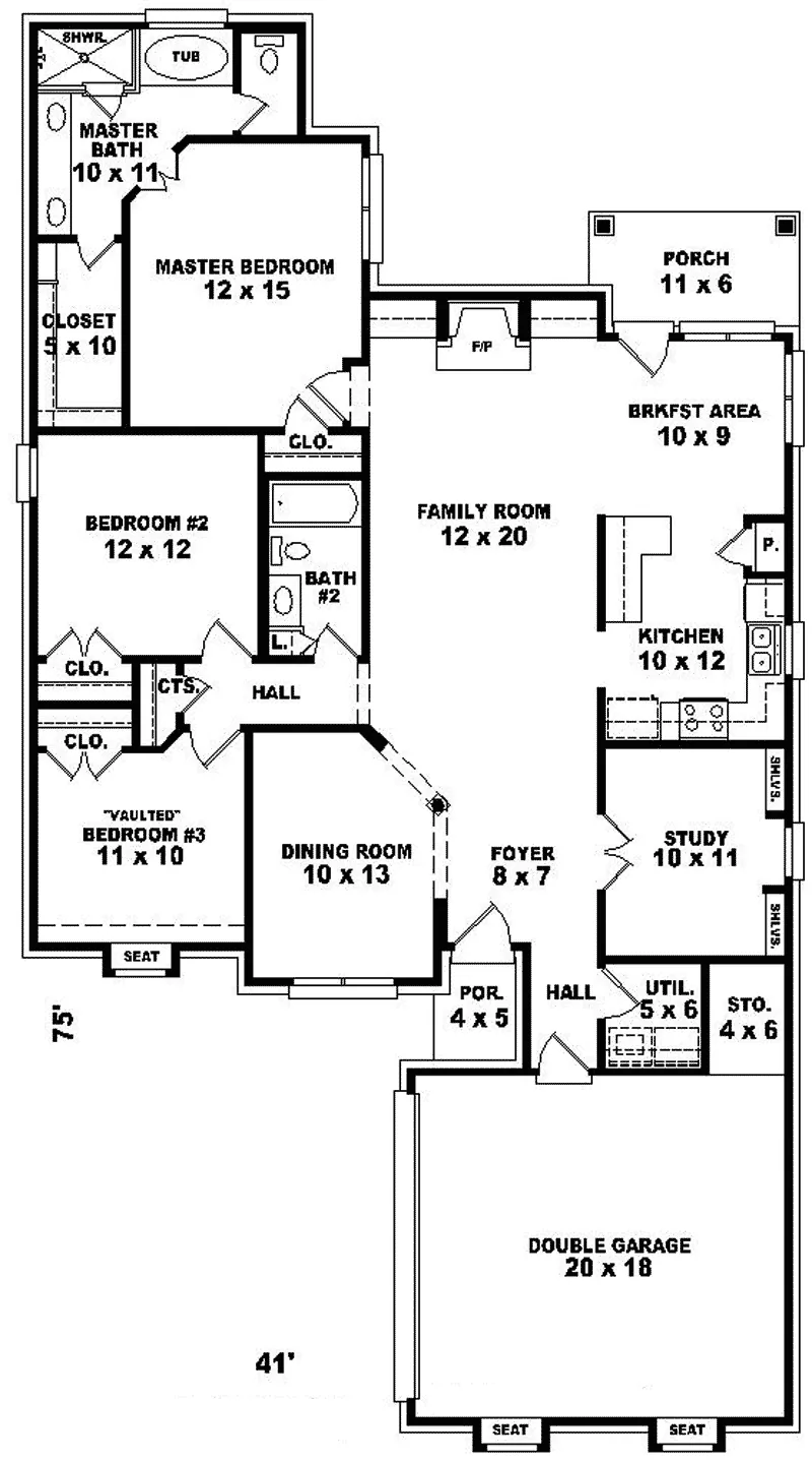 Southwestern House Plan First Floor - Joyce Ellen Ranch Home 087D-0139 - Search House Plans and More