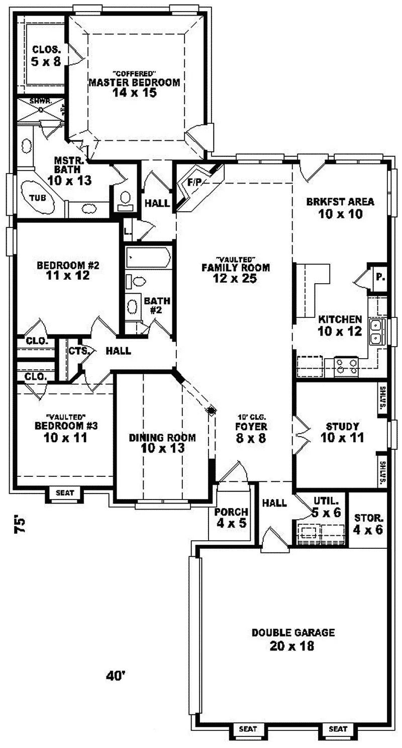 Ranch House Plan First Floor - Mountaintrail Sunbelt Home 087D-0144 - Shop House Plans and More