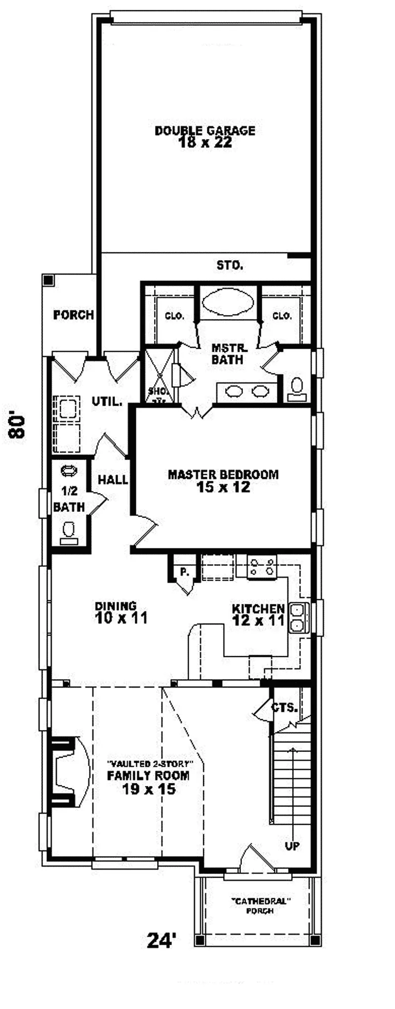 Traditional House Plan First Floor - Alfredo Point Narrow Lot Home 087D-0170 - Search House Plans and More