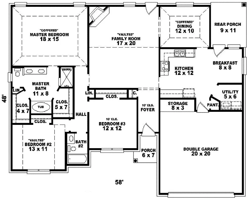 Southern House Plan First Floor - Laughlintown Ranch Home 087D-0177 - Shop House Plans and More