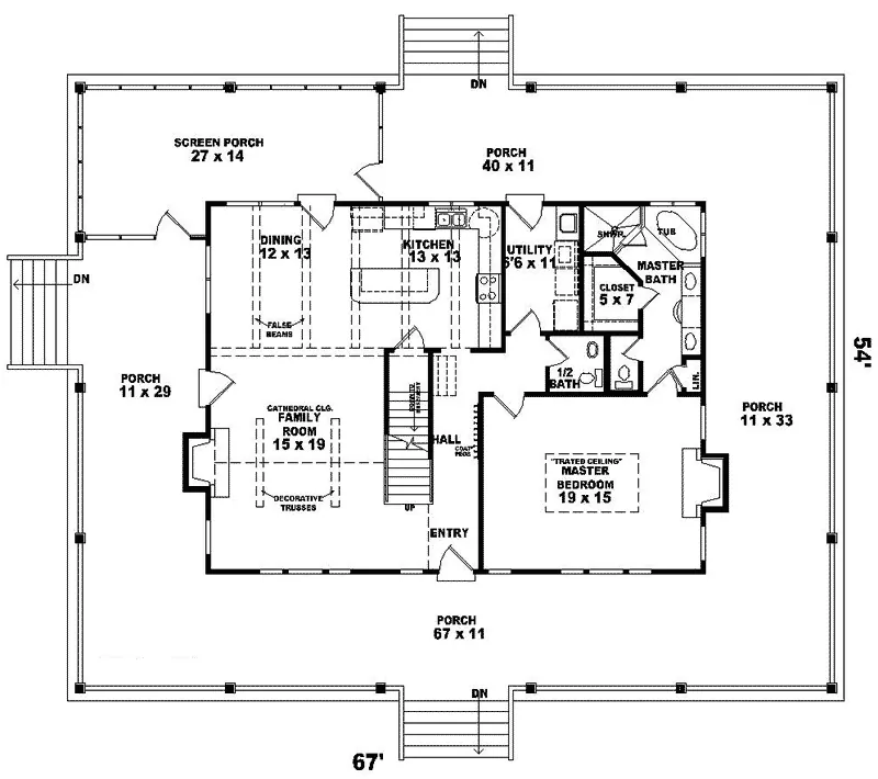 Farmhouse Plan First Floor - Ardmore Park Country Home 087D-0299 - Search House Plans and More