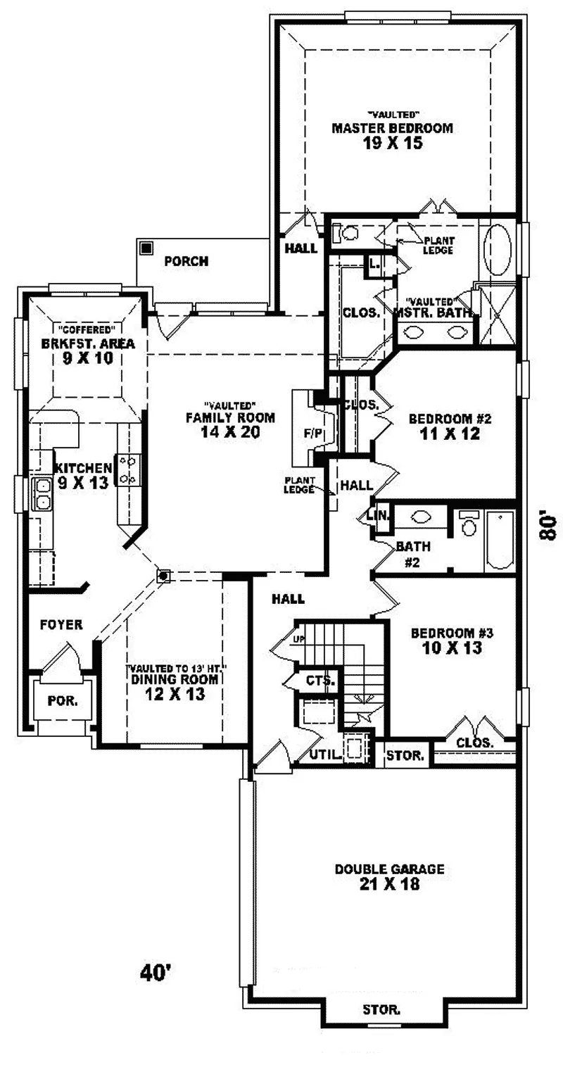 Ranch House Plan First Floor - Bosque Farm Traditional Home 087D-0313 - Search House Plans and More