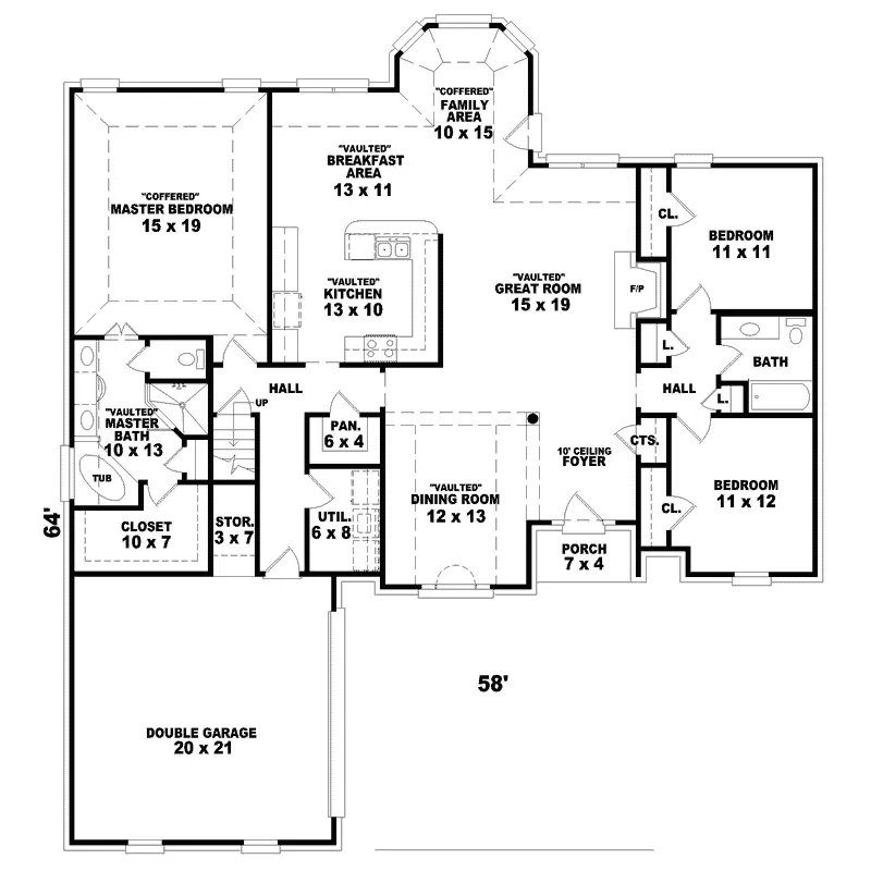 Traditional House Plan First Floor - Hortense Place Ranch Home 087D-0441 - Search House Plans and More