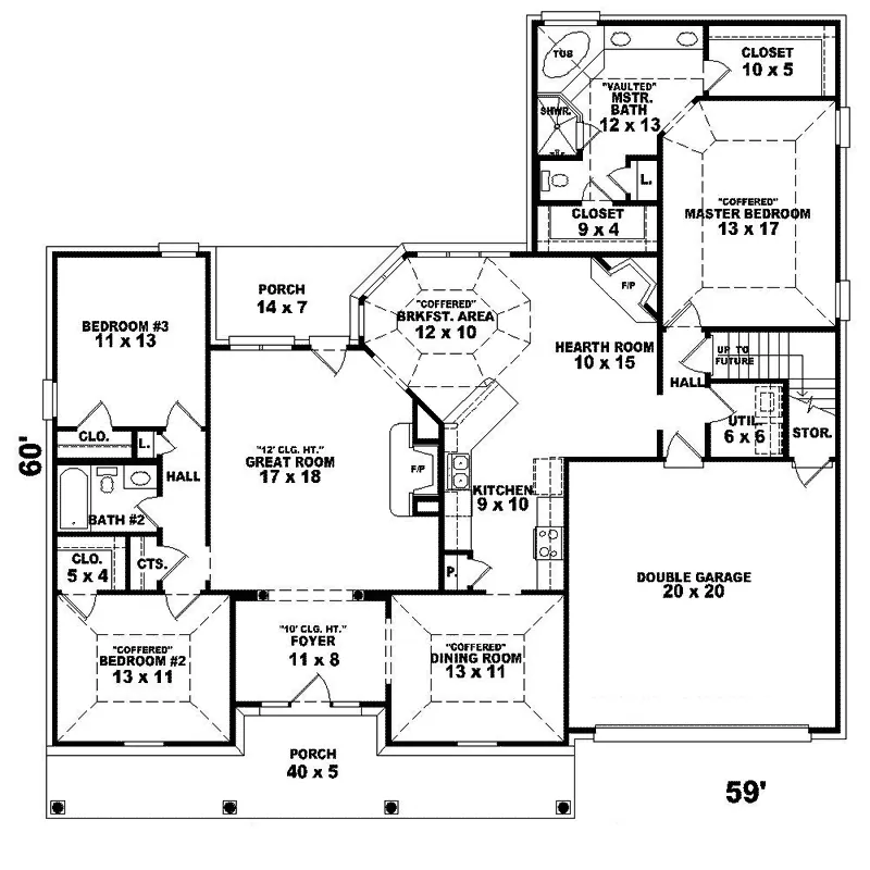Colonial House Plan First Floor - Dupree Terrace Plantation Home 087D-0472 - Search House Plans and More