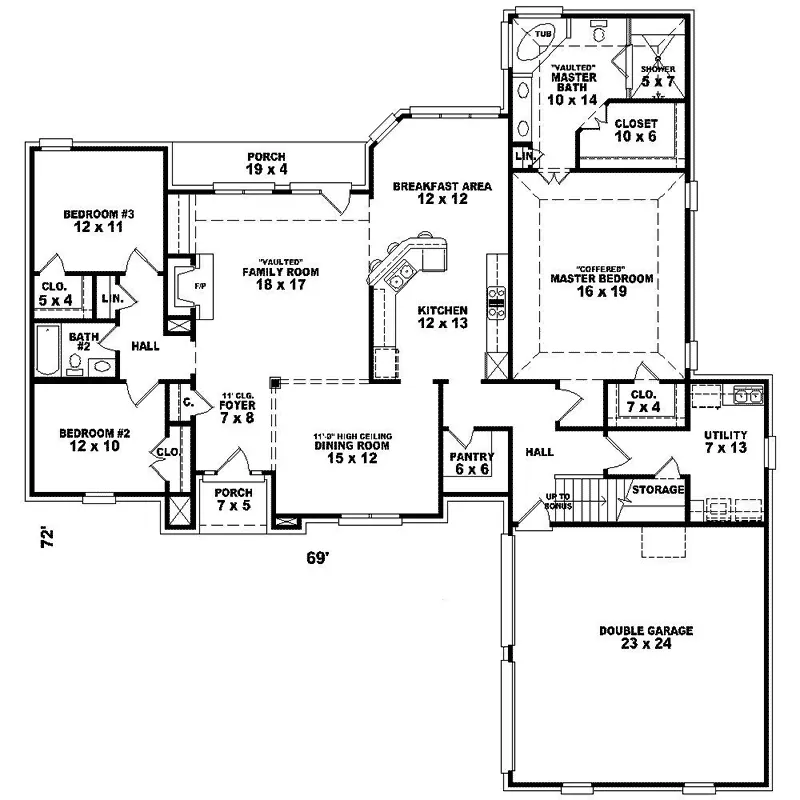 Country House Plan First Floor - Carnaby Ranch Home 087D-0573 - Search House Plans and More