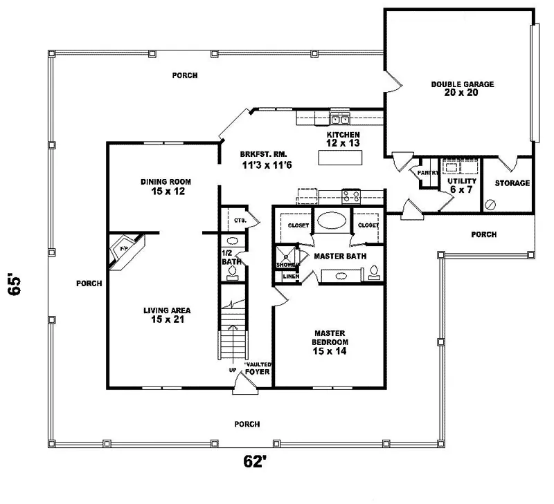 Acadian House Plan First Floor - Hatton Place Country Home 087D-0665 - Search House Plans and More