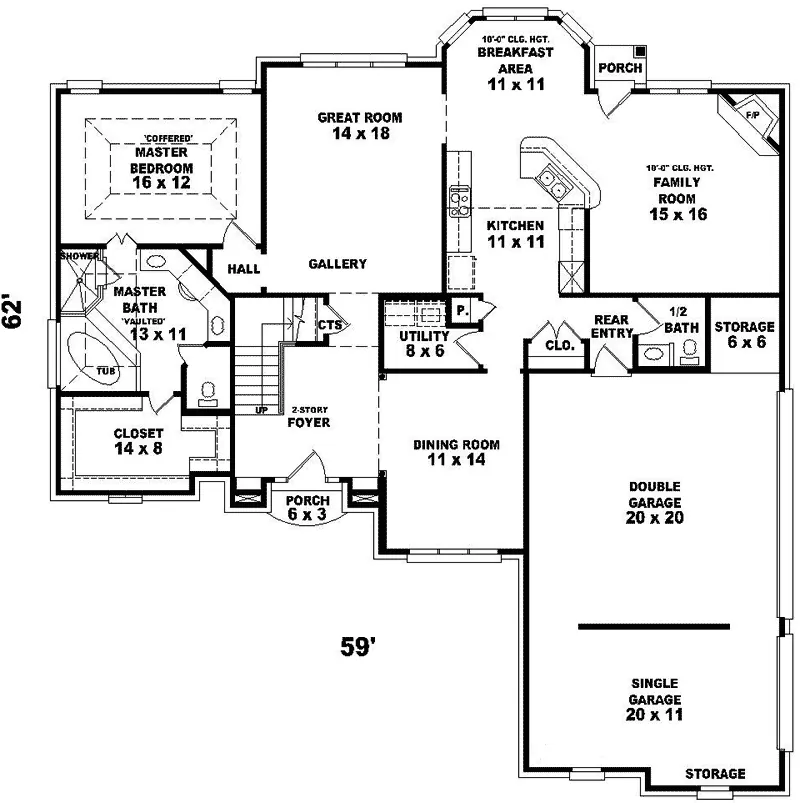 Traditional House Plan First Floor - Weatherwood Southern Home 087D-0713 - Shop House Plans and More