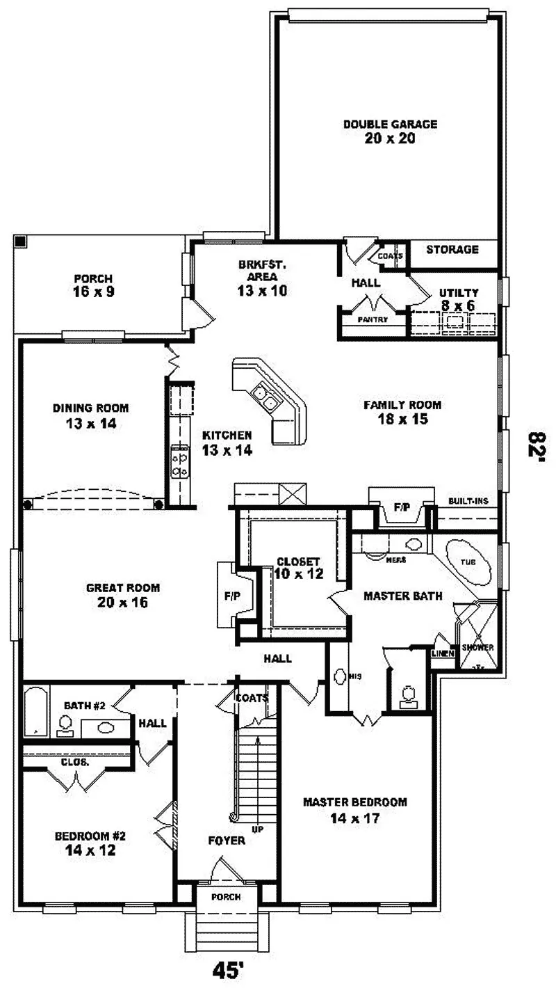 Early American House Plan First Floor - Bessemer Manor Plantation Home 087D-0904 - Search House Plans and More