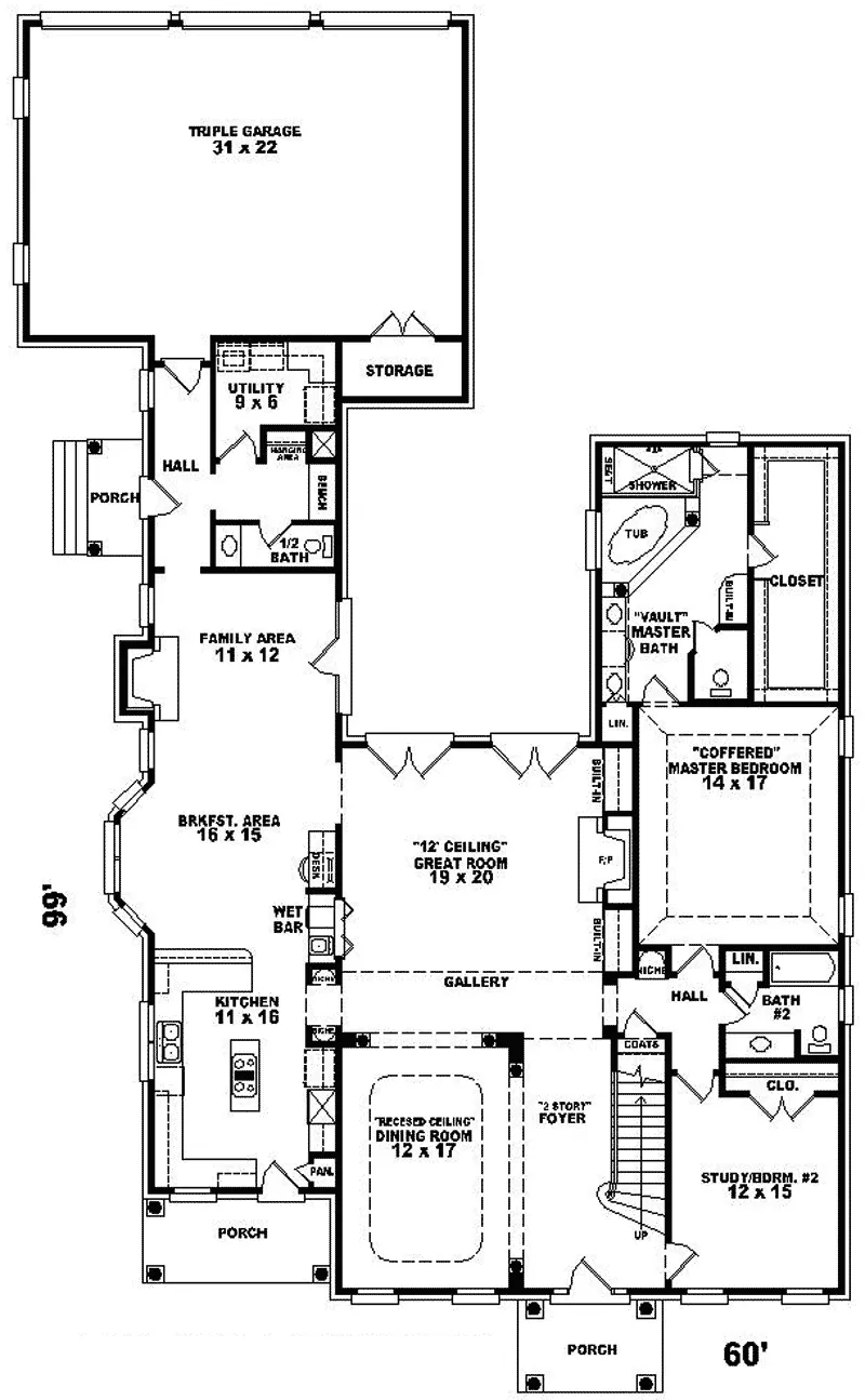 Georgian House Plan First Floor - Horstmeier Colonial Home 087D-1020 - Search House Plans and More