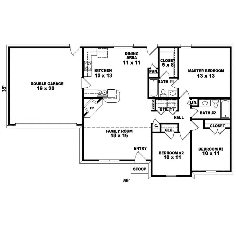 Ranch House Plan First Floor - Ellwine Ranch Home 087D-1235 - Search House Plans and More
