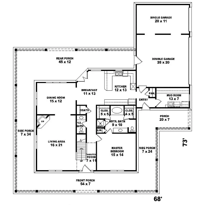 Southern House Plan First Floor - Puttington Plantation Home 087D-1295 - Shop House Plans and More