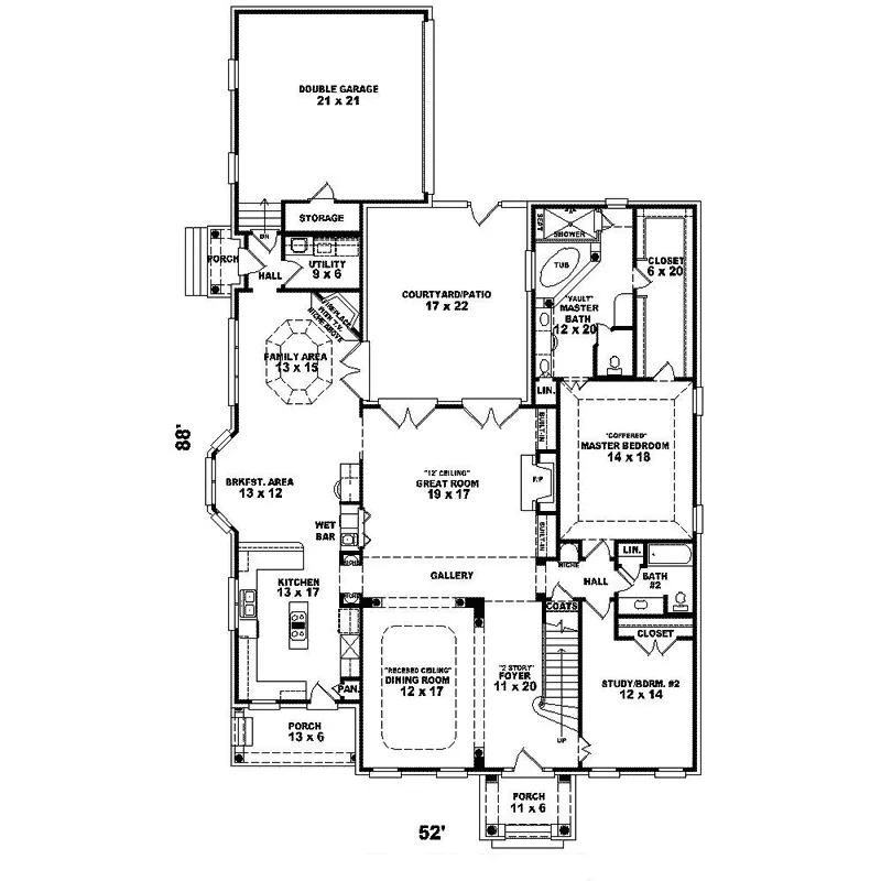 Southern Plantation House Plan First Floor - Dwyer Southern Country Home 087D-1451 - Search House Plans and More