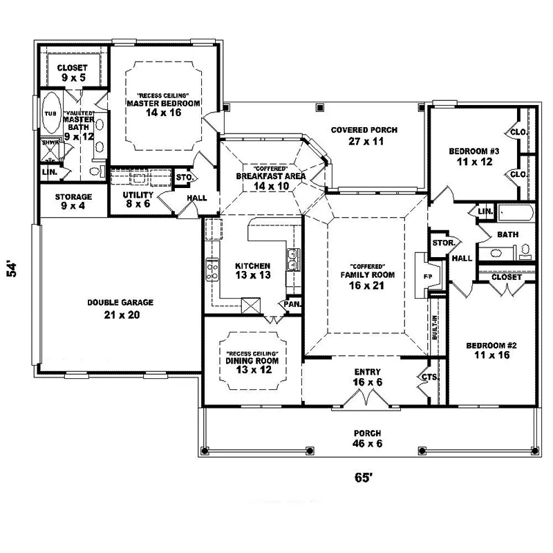 Traditional House Plan First Floor - Dellagate Acadian Ranch Home 087D-1549 - Search House Plans and More