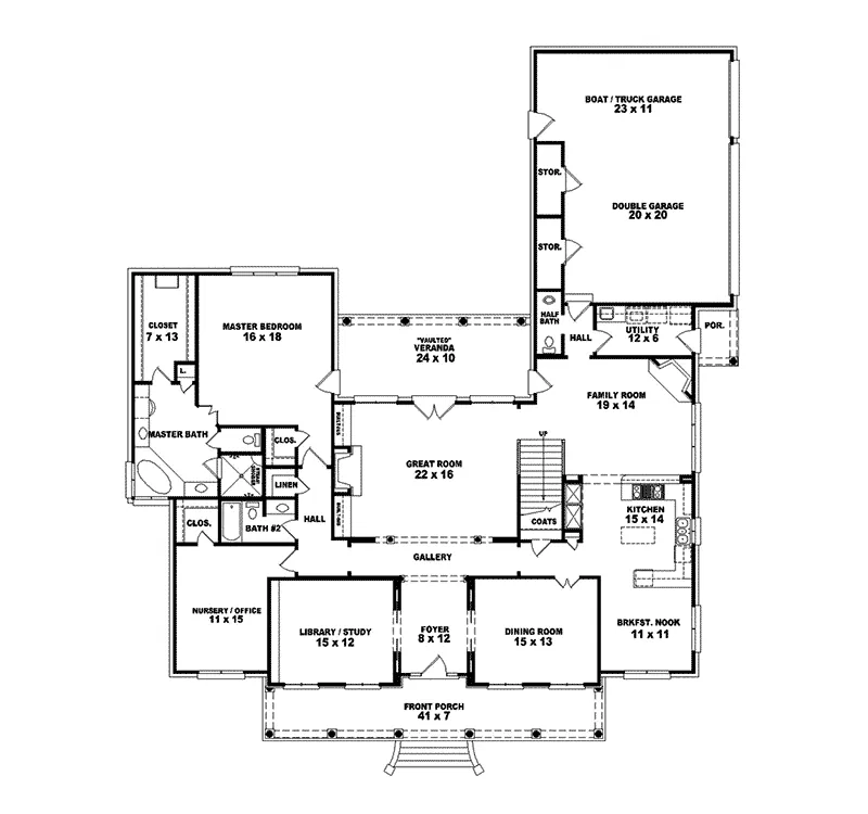 Southern Plantation House Plan First Floor - Melshire Plantation Home 087S-0026 - Shop House Plans and More